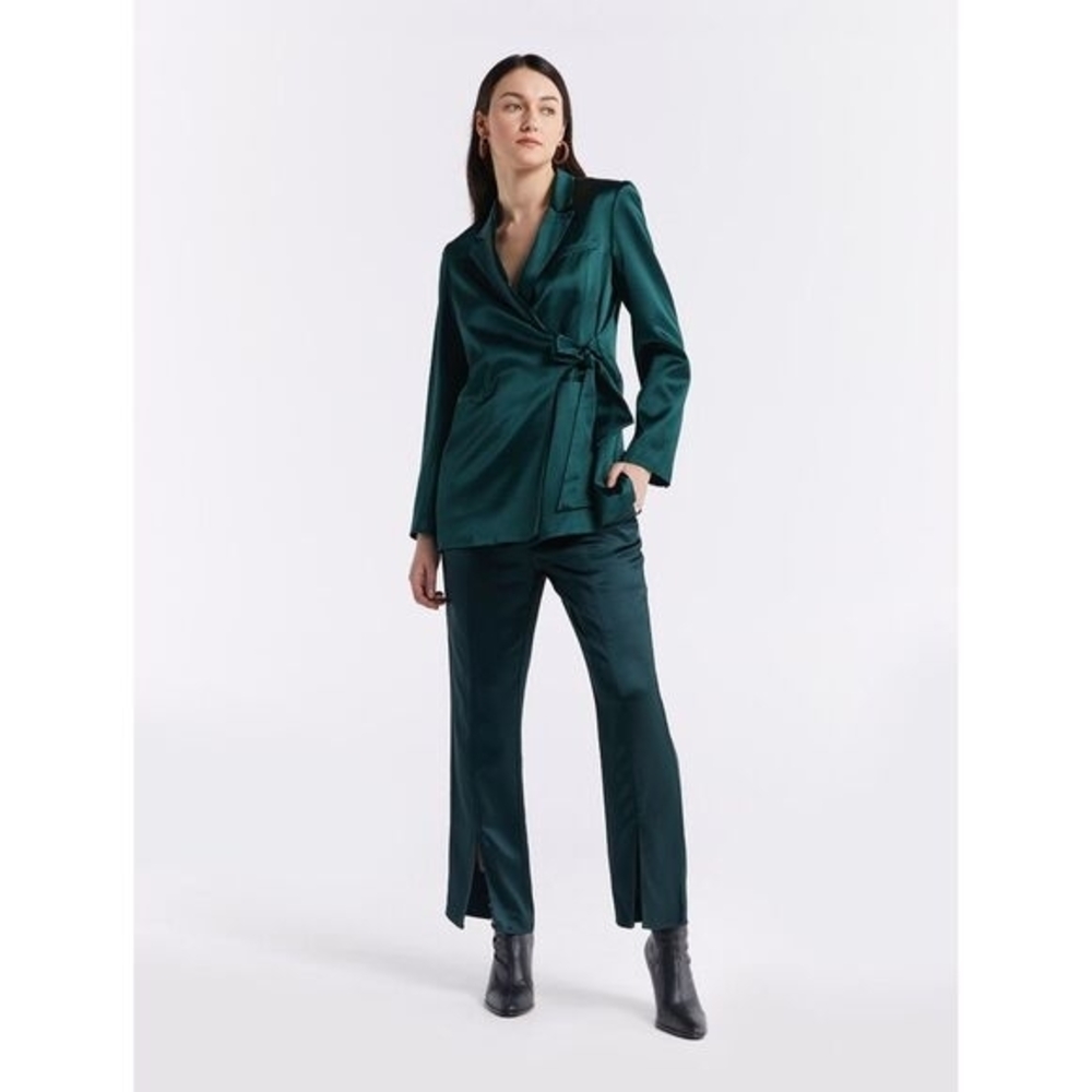 Lattelier Oversized Blazer + Trouser Set in Emerald Satin Size Small